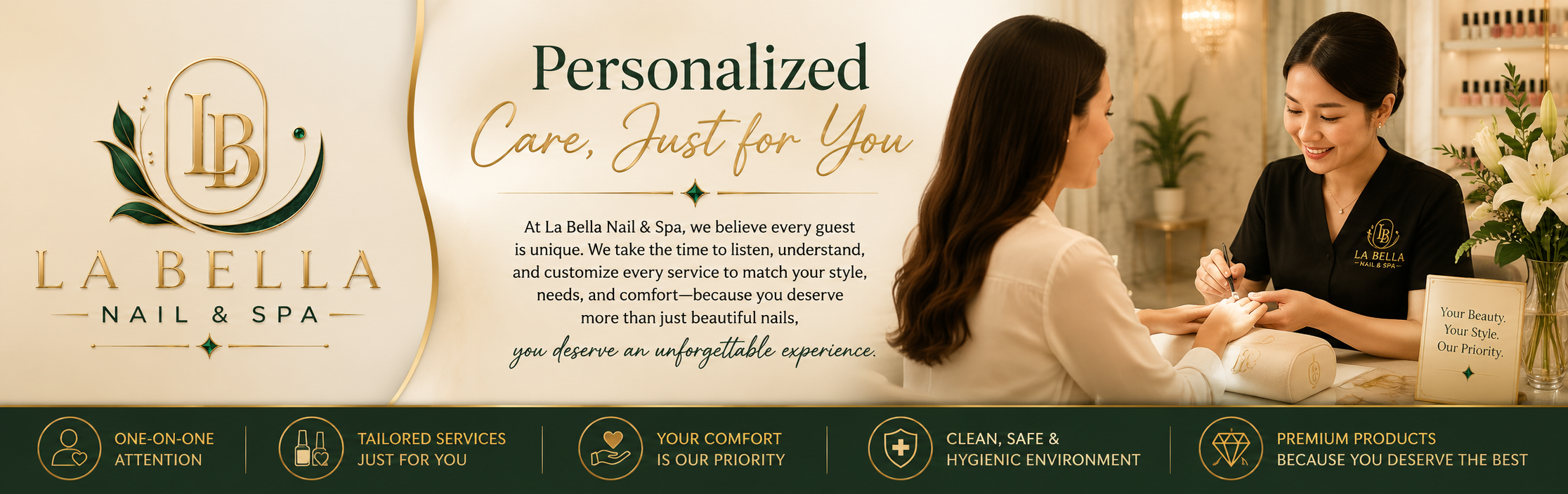 Personalized Care, Just for You — a La Bella technician consulting with a client